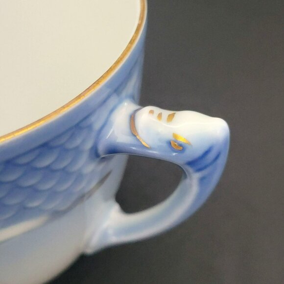 Vintage Bing & Grondahl Seagull Flat Cup Set Coastal Blue White Ombre Gold Trim - Picture 6 of 10